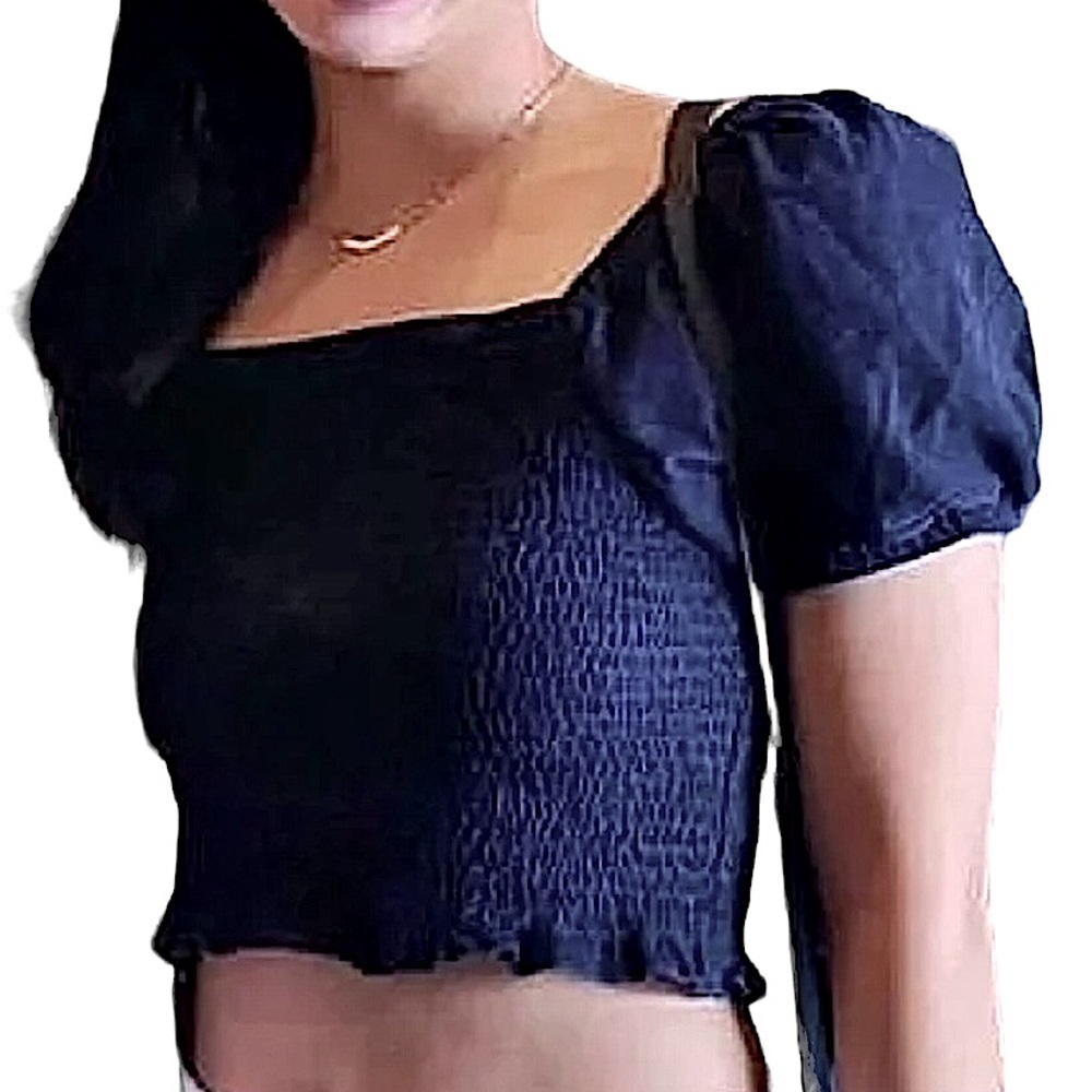 American Eagle Ruched Crop Top Puff Short Sleeve Square Neck Y2K Size Small